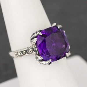 Lavish By TJM Sterling Silver 925 Purple Amethyst Marcasite Ring Size 6.75